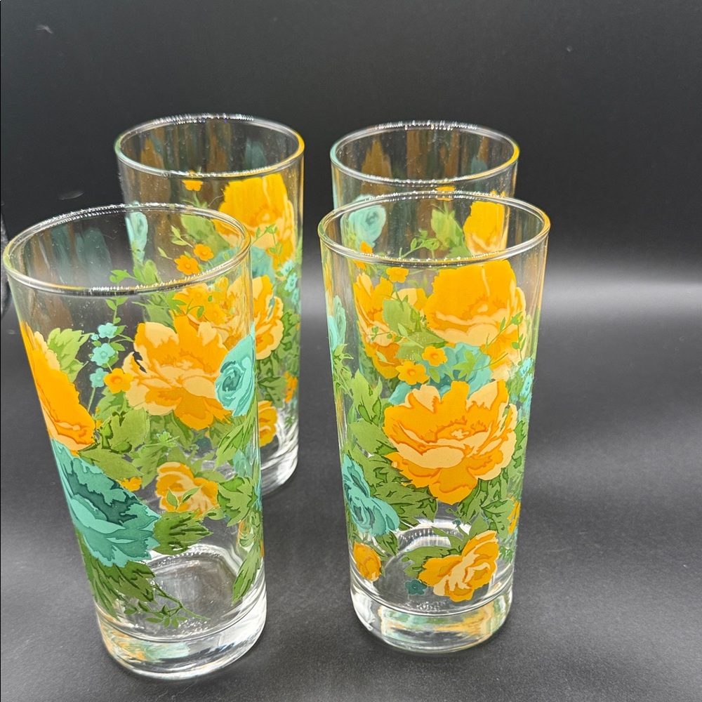 The Pioneer Woman Set of 4 Floral Glasses in Yellow & Teal